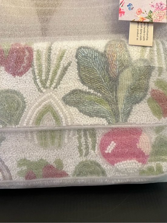 Made in India Handbags - Made in India White Beaded Shoulder Bag with Pink and Green Vegetable Accents